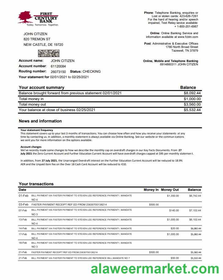 USA First Century Bank excel pdf